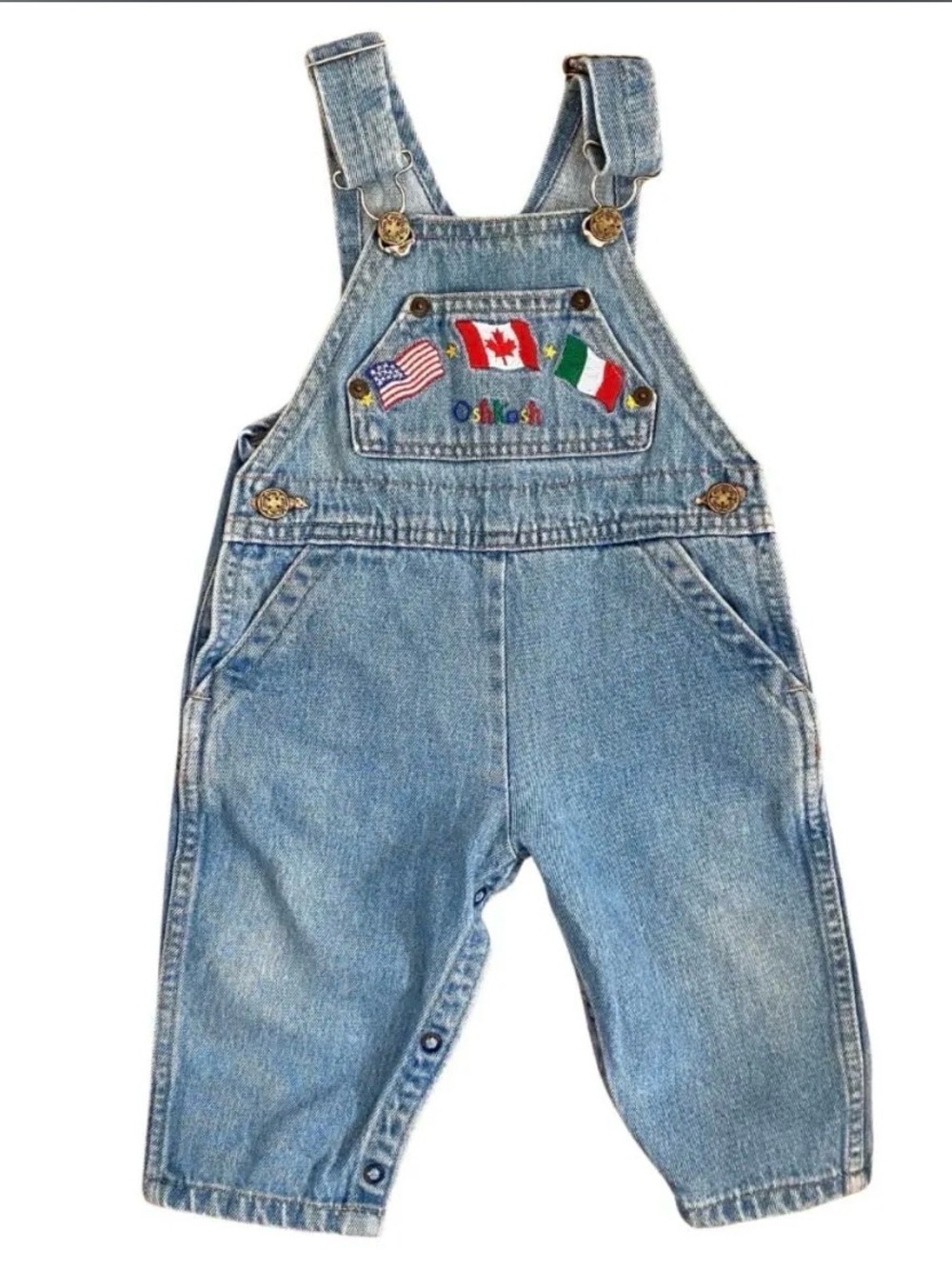 OshKosh B'gosh Light Wash Denim Overalls with Flag Patch